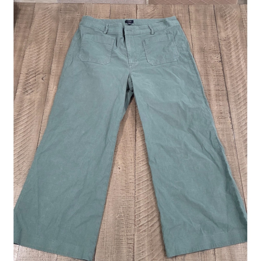 J. Crew Sage Green Wide-Leg Pants 32 Petite Cotton Linen Blend High-Rise Chino
